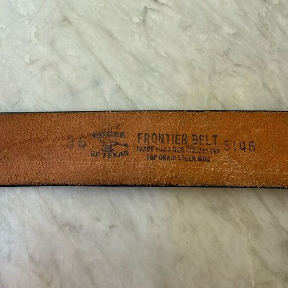 Frontier Belt Co. VTG by Vogel of Texas Leather Belt Sz 36 Top Grain Steer Hide - Picture 3 of 8